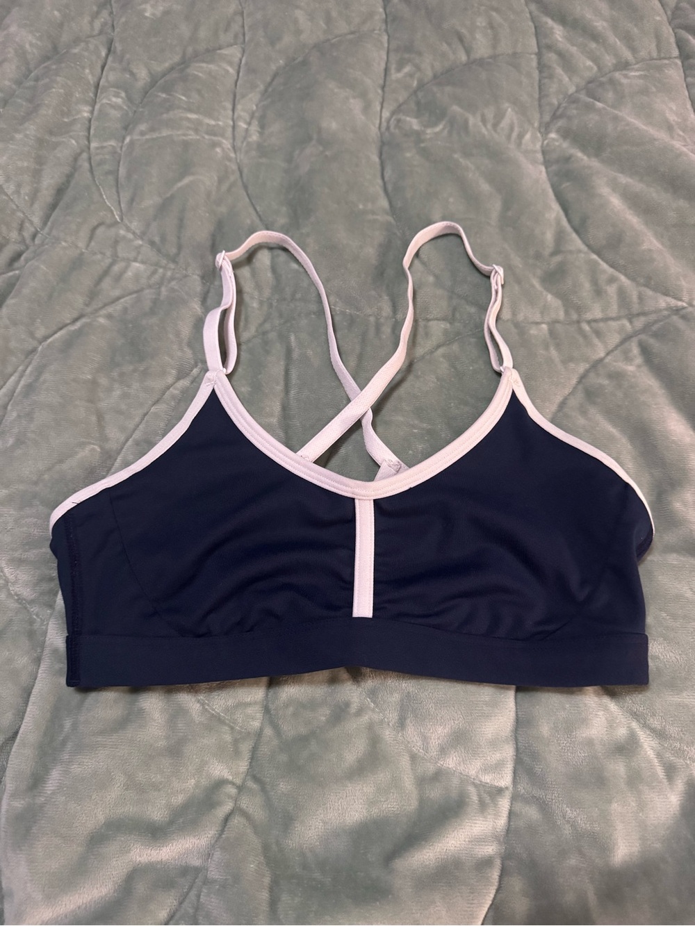 all in motion Navy Sports Bralette with white contrast trim